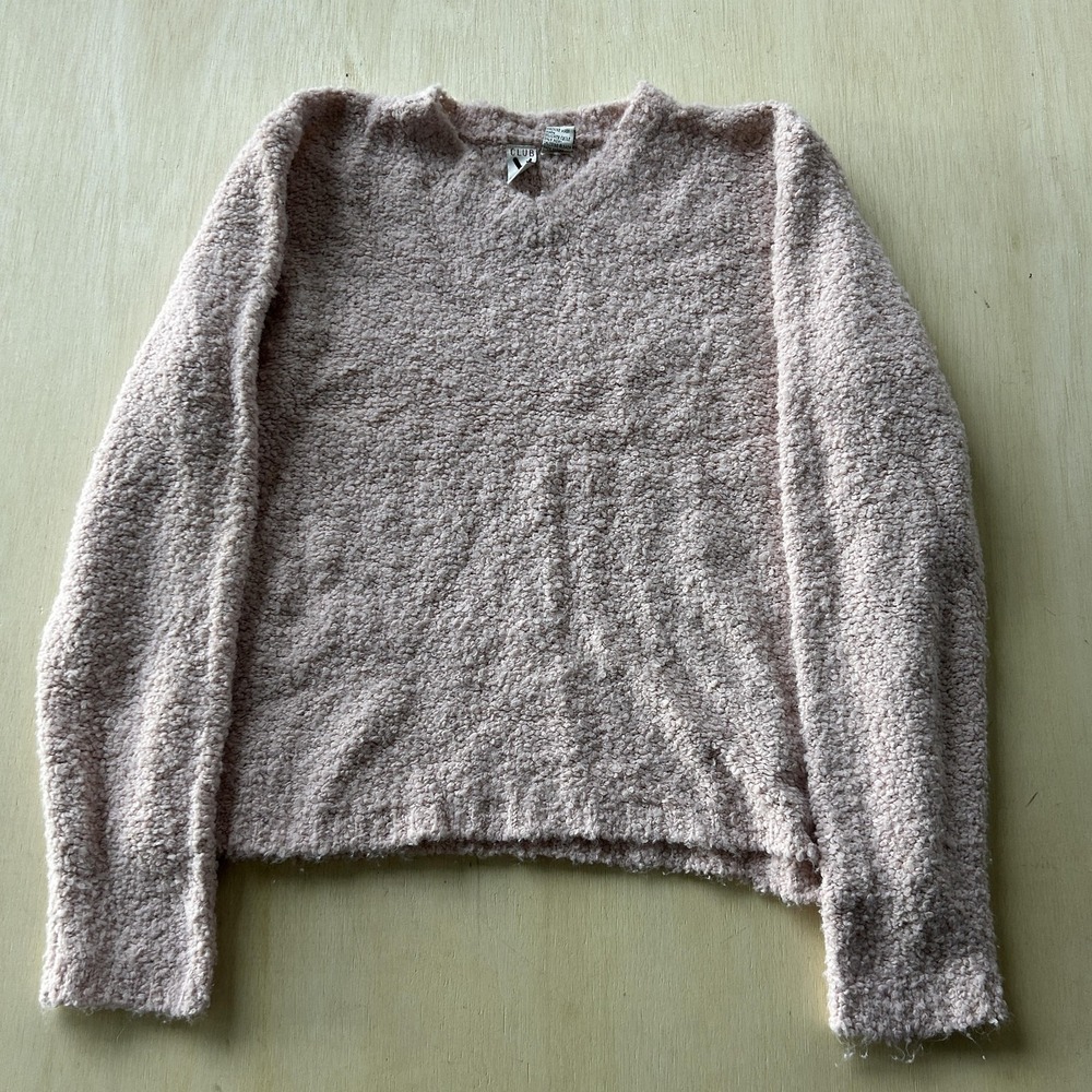 Vintage Y2K CLUB X Sweater Womens Large Pink Fuzzy Chunky Knit Pullover Taiwan